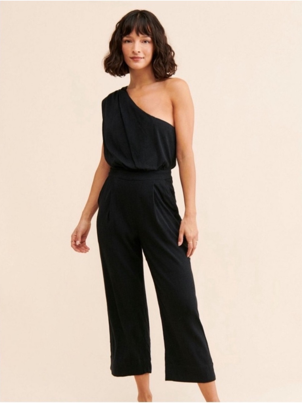 Free People Avery One Shoulder Jumpsuit Black